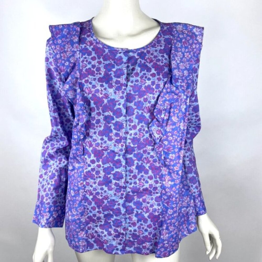 Vineyard Vines Floral Ruffle Button-Up Blouse Top Women 16 Long Sleeve NWOT